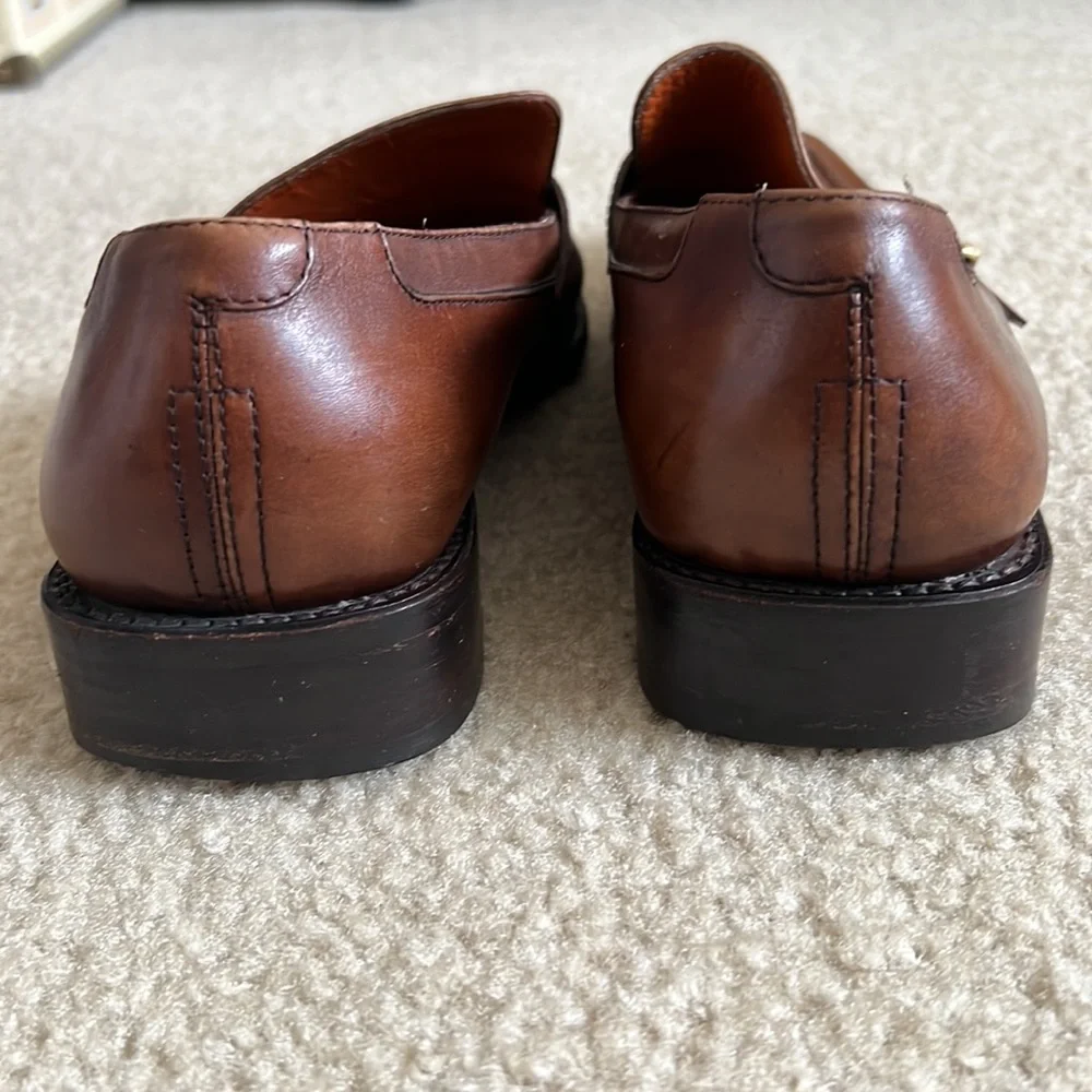 Salvatore Ferragamo Chestnut Brown Leather Slip-On Loafers with Gold Buckles